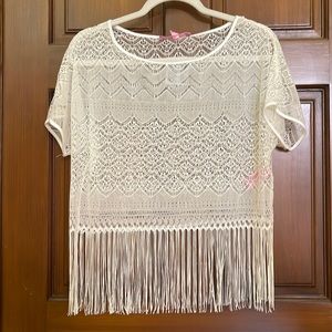 SHEER LACE TOP WITH FRINGE SIZE M